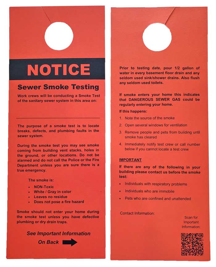 Smoke Testing Notification Door Hanger (100 pack)